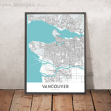 Moderne Stadtkarte von Vancouver, Kanada: Innenstadt, Stanley Park, Granville St, Gastown, BC Place 