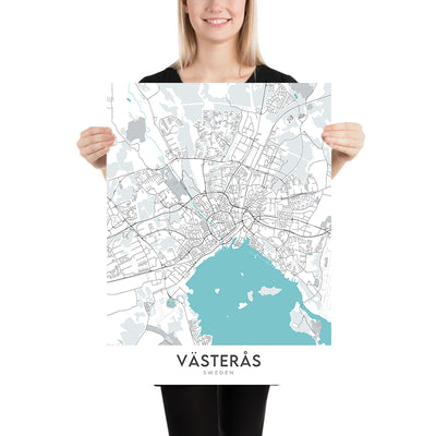 Moderne Stadtkarte von Västerås, Schweden: Schloss, Kathedrale, Konzertsaal, Universität, Zoo 