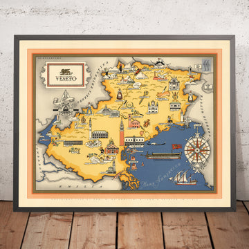 Mappa Antica del Veneto di De Agostini, 1938: Regione del Prosecco, Venezia, Verona, Padova, Vicenza, Dolomiti 