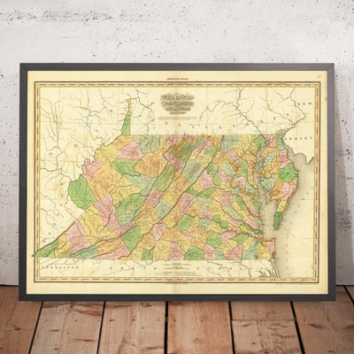 Ancienne carte de la Virginie, du Delaware, du Maryland et de Washington D.C. par H. S. Tanner (1820) : Avec Baltimore, Alexandria, Norfolk, Richmond et Wilmington.