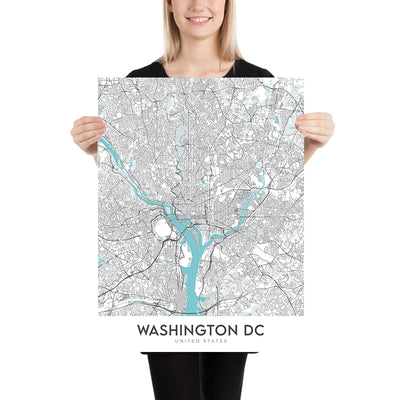 Moderne Stadtkarte von Washington, DC: Weißes Haus, Capitol Hill, National Mall, Georgetown, Dupont Circle 