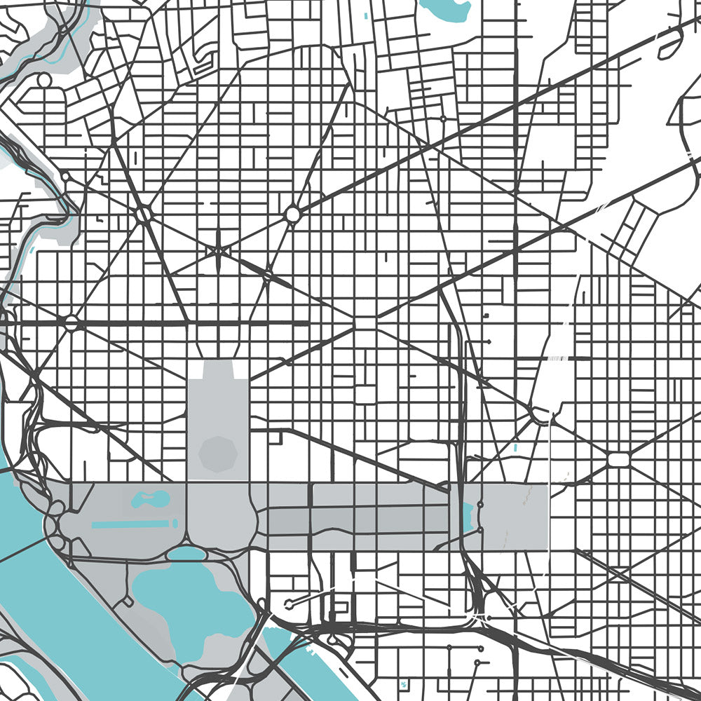 Moderne Stadtkarte von Washington, DC: Weißes Haus, Capitol Hill, National Mall, Georgetown, Dupont Circle 