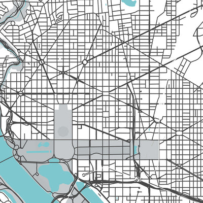 Moderne Stadtkarte von Washington, DC: Weißes Haus, Capitol Hill, National Mall, Georgetown, Dupont Circle 