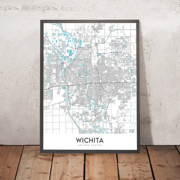 Mappa della città moderna di Wichita, KS: College Hill, Delano, Centro, Custode delle Pianure, Università di Stato di Wichita 
