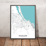 Mappa moderna della città di Wicklow, Irlanda: Monti Wicklow, Valle di Glendalough, Lago Tay, Lago Dan, Riserva di Vartry 