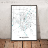 Moderne Stadtkarte von Winnipeg, Kanada: Innenstadt, St. Boniface, The Forks, Kanadisches Museum für Menschenrechte, Manitoba Museum 