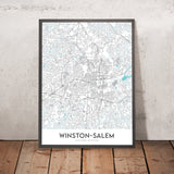 Mappa della città moderna di Winston-Salem, NC: Ardmore, Reynolda, Hanes Mall, Università di Wake Forest, I-40 