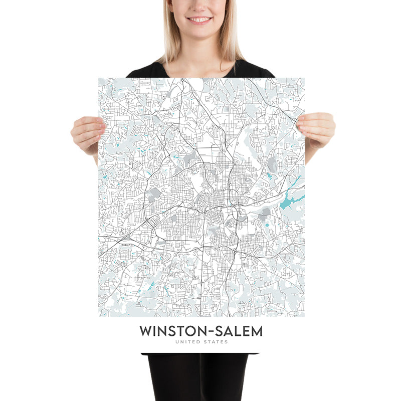 Modern City Map of Winston-Salem, NC: Ardmore, Reynolda, Hanes Mall, Wake Forest University, I-40