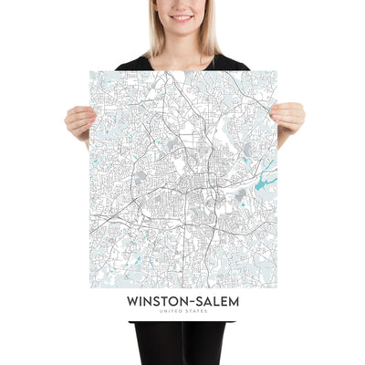 Modern City Map of Winston-Salem, NC: Ardmore, Reynolda, Hanes Mall, Wake Forest University, I-40