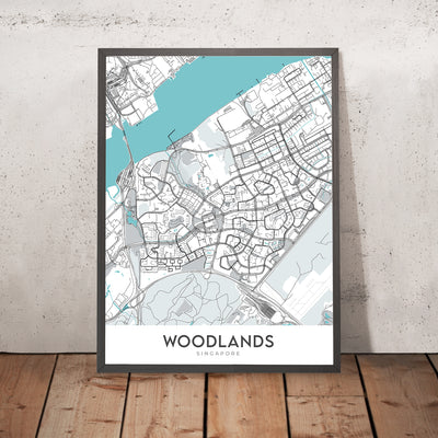 Modern City Map of Woodlands, Singapore: Republic Polytechnic, Waterfront Park, Admiralty Park,  Health Campus, Singapore Sports School