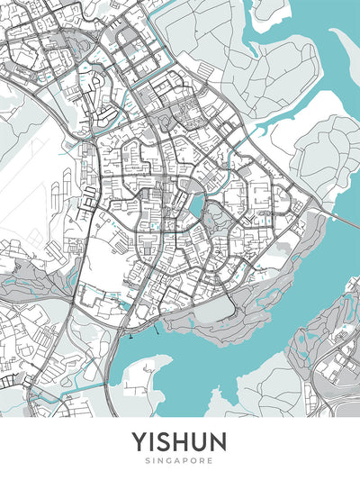 Modern City Map of Yishun, Singapore: Khoo Teck Puat Hospital, Northpoint City, Lower Seletar Reservoir, Yishun Park, SAFRA Club