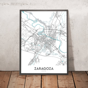 Mappa della città moderna di Zaragoza, Spagna: Basilica, Cattedrale, Palazzo, Fiume, Università 