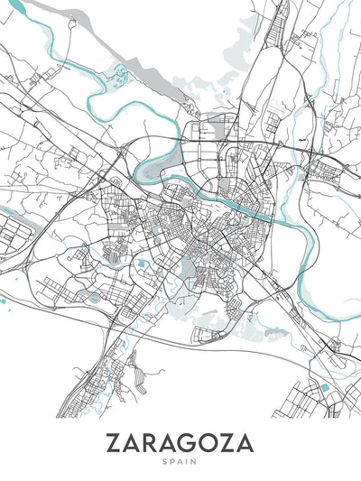 Modern City Map of Zaragoza, Spain: Basilica, Cathedral, Palace, River, University