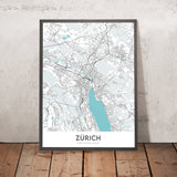 Moderne Stadtkarte von Zürich: Zürichsee, Altstadt, Bahnhof Enge, ETH Zürich, Kunsthaus Zürich, Uetliberg 