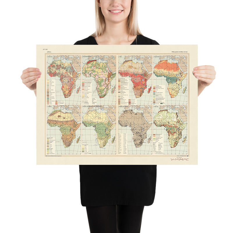 Antigua infografía del mapa de África, 1967: Diversidad geográfica, riqueza mineral, cartografía de la Guerra Fría 