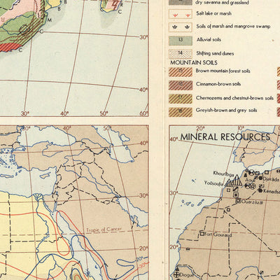 Antigua infografía del mapa de África, 1967: Diversidad geográfica, riqueza mineral, cartografía de la Guerra Fría 