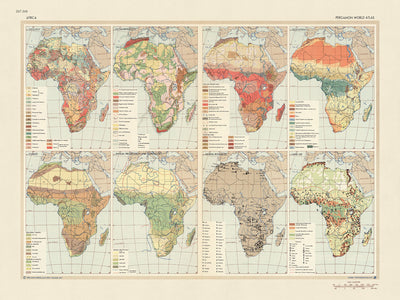 Antigua infografía del mapa de África, 1967: Diversidad geográfica, riqueza mineral, cartografía de la Guerra Fría 