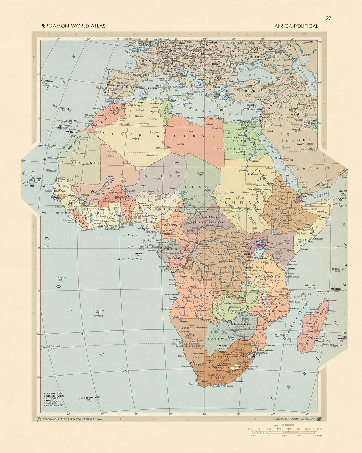 Antigua Mapa Político de África, 1967: Atlas del Clima Geopolítico Continental 