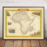 Antigua Mapa del Mundo de África por Tallis & Rapkin, 1851: Ilustraciones Decorativas de Árabes Beduinos, Santa Elena, Hotentotes 