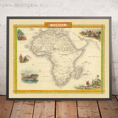 Old World Map of Africa by Tallis & Rapkin, 1851: Decorative Illustrations of Bedouin Arabs, St Helena, Hottentots