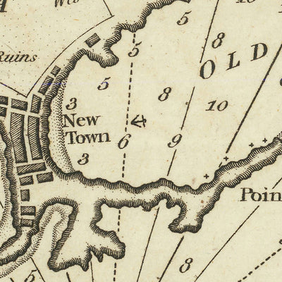 Old Harbour of Alexandria Nautical Chart by Heather, 1802: Cleopatra's Needle, Pompey's Pillar, Mosque