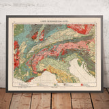 Ancienne carte des Alpes par Kartographia Winterthur, 1921 : Suisse, Autriche, Italie, Mont Blanc, Dolomites 
