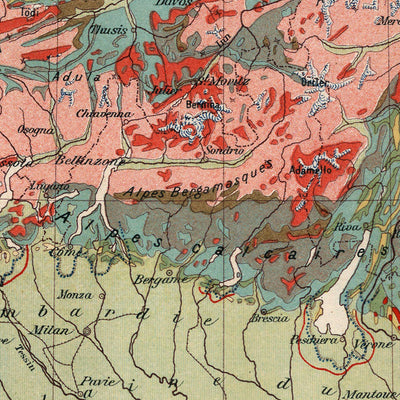 Old Map of the Alps by Kartographia Winterthur, 1921: Switzerland, Austria, Italy, Mont Blanc, Dolomites