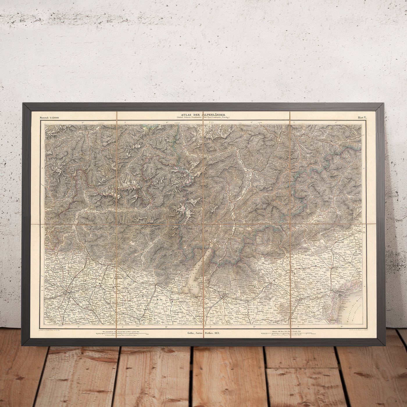 Old Map of Southeastern Alps by Mayr, 1874: Switzerland, Italy, Milan, Verona, Lake Garda, Como