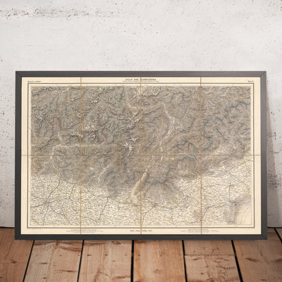 Old Map of Southeastern Alps by Mayr, 1874: Switzerland, Italy, Milan, Verona, Lake Garda, Como
