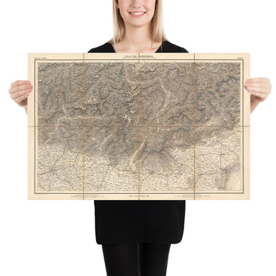 Old Map of Southeastern Alps by Mayr, 1874: Switzerland, Italy, Milan, Verona, Lake Garda, Como