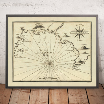 Antica carta nautica del Golfo di Salerno di Heather, 1802: Amalfi, profondità 