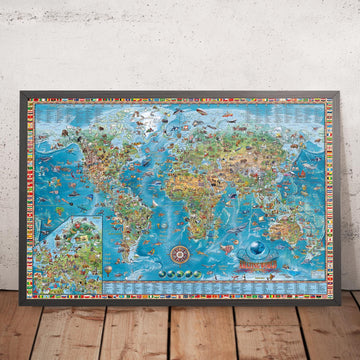 Carte du monde illustrée par Ray&Co, 2024 avec 650 illustrations : Art mural éducatif pour la chambre d&