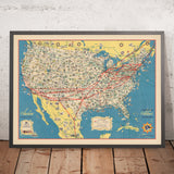 Alte American Airlines Karte der USA, 1947: Flugrouten 