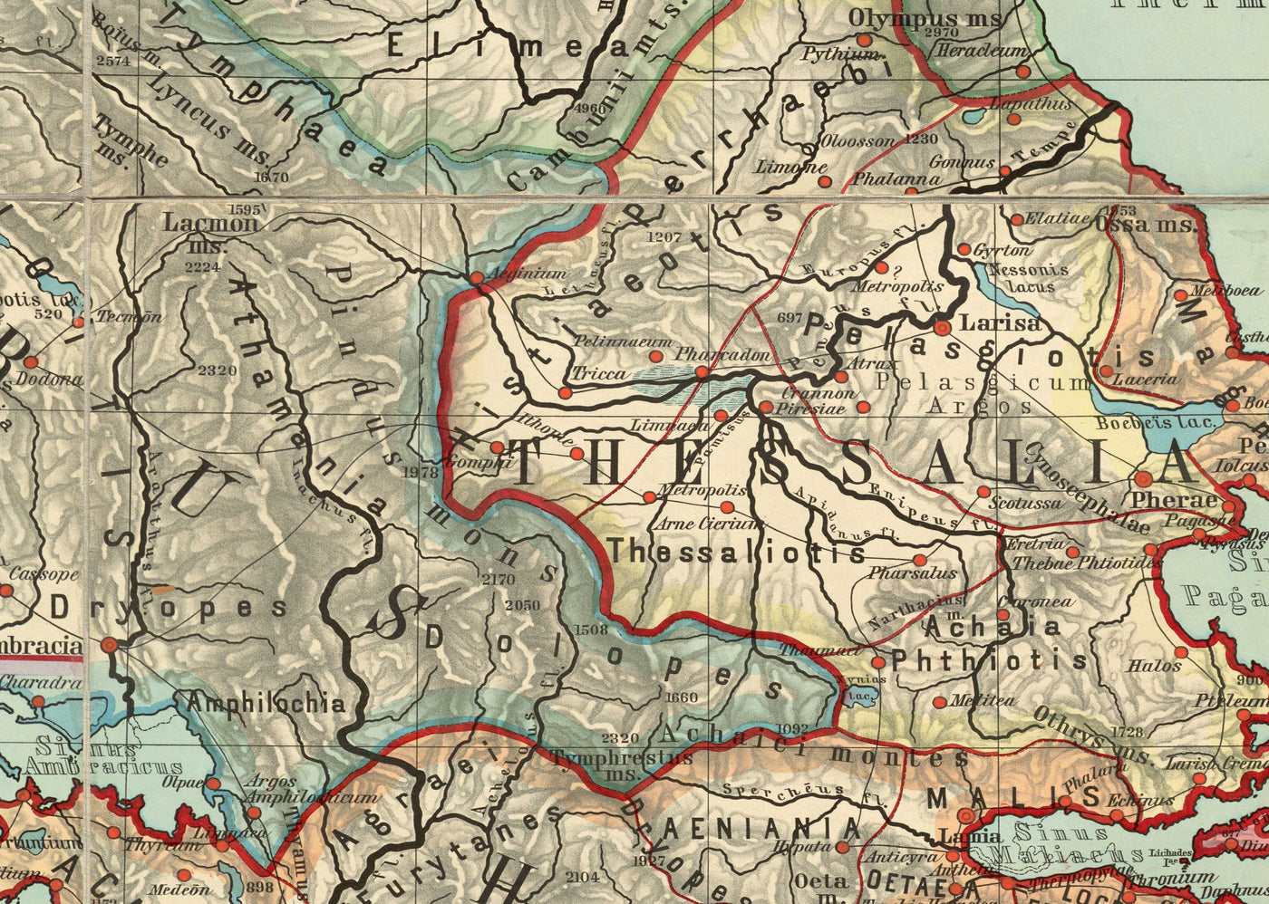 Old Map of Ancient Greece by Van Kampen in 1889 - Athens, Corfu, Zakynthos, Megara, Sparti