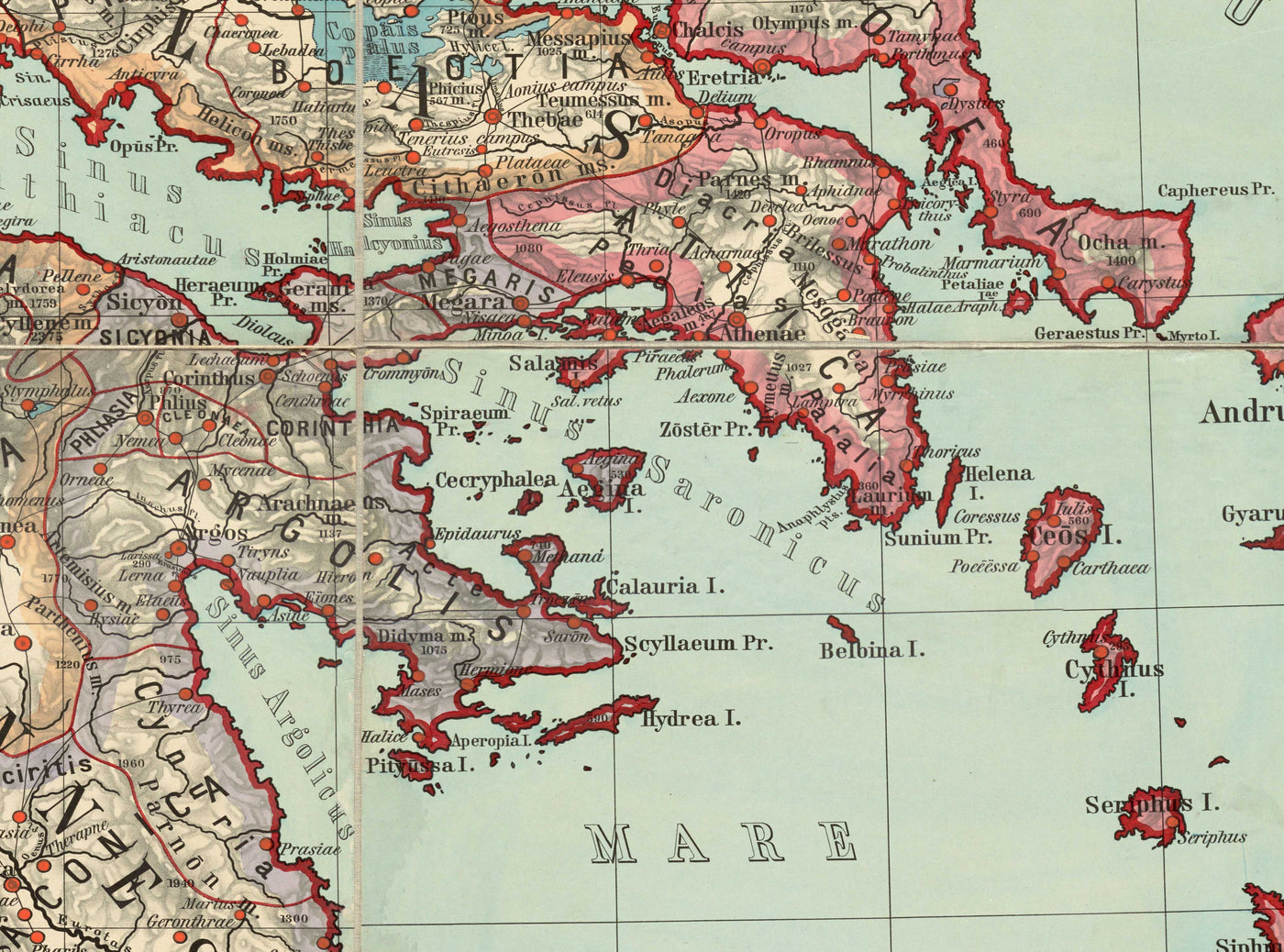 Old Map of Ancient Greece by Van Kampen in 1889 - Athens, Corfu, Zakynthos, Megara, Sparti