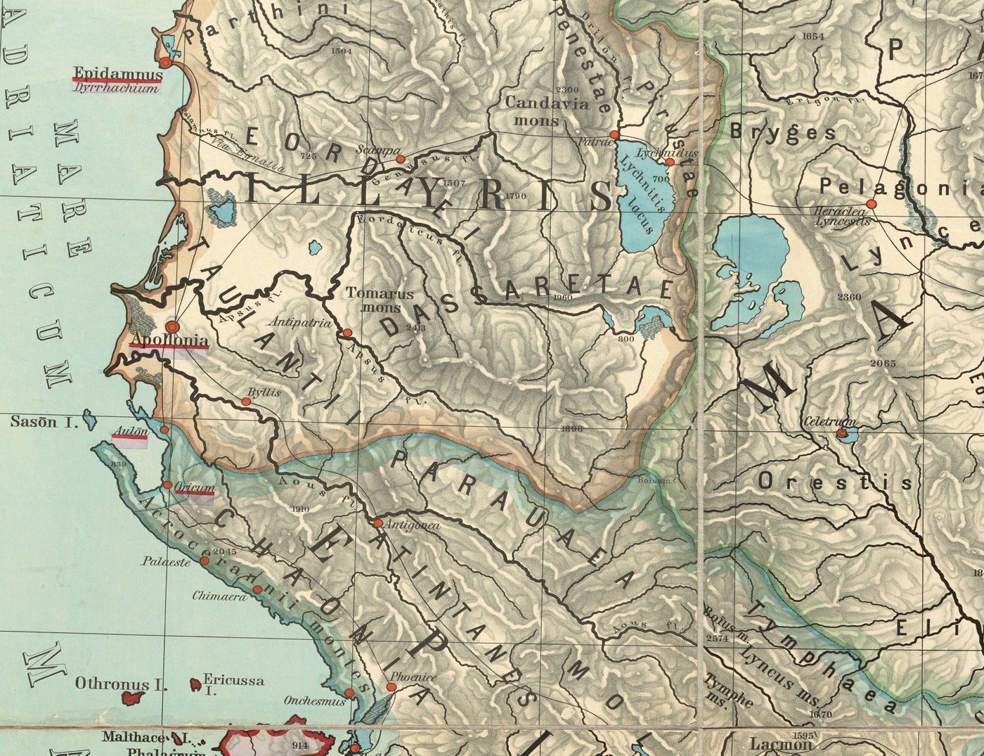 Old Map of Ancient Greece by Van Kampen in 1889 - Athens, Corfu, Zakynthos, Megara, Sparti