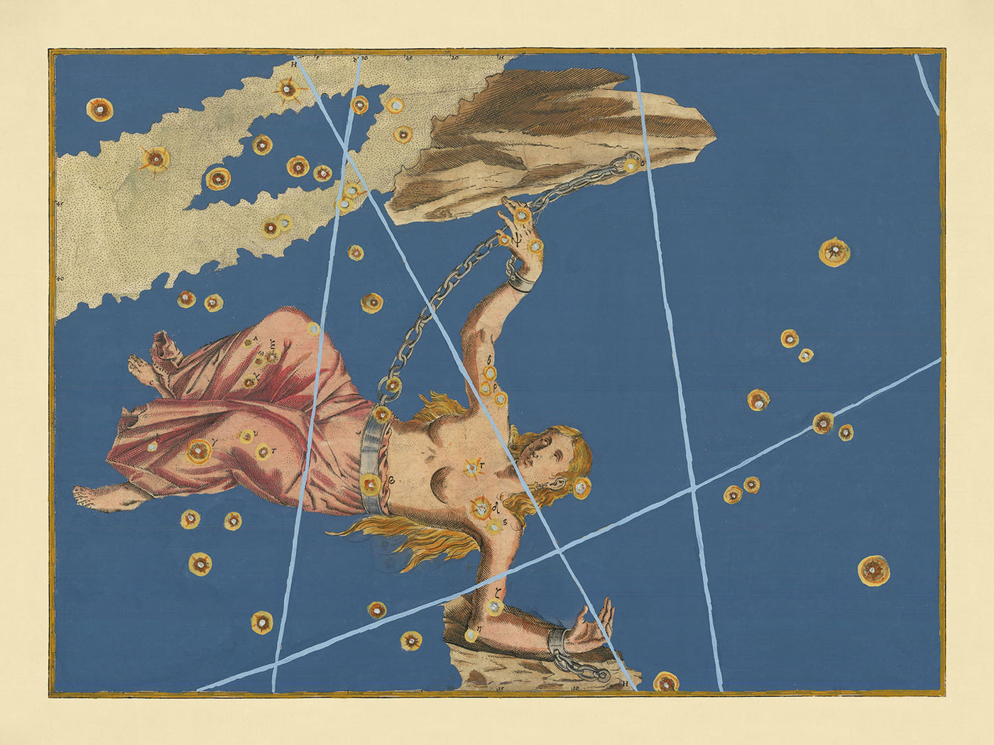 Alter Sternenkarte von Andromeda von Johann Bayer, 1603 - Himmlische Sternbildkarte 