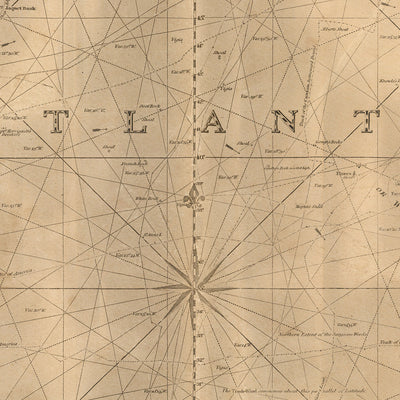 Antigua carta náutica del Océano Atlántico por Heather, 1828: Corriente del Golfo, rutas de viaje, detalles costeros 