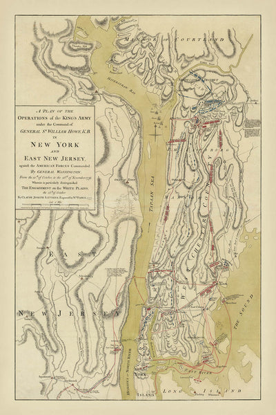 Ancienne carte de la bataille de White Plains par Faden, 1777 : George Washington, New York, Révolution américaine 