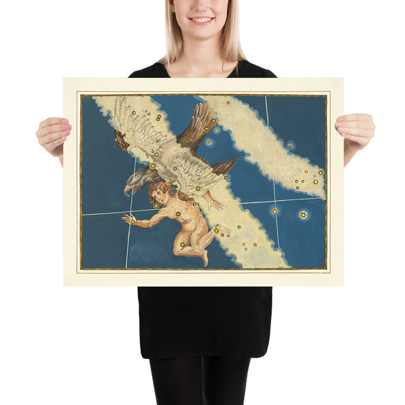 Mappa stellare antica di Aquila di Johann Bayer, 1603 - Carta delle costellazioni celesti 