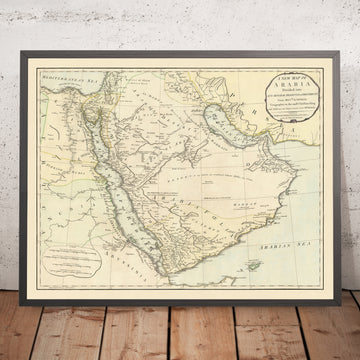 Old Map of the Middle East by Laurie & Whittle, 1794: Caravan Routes to Damascus, Bahrain, Yemen, Oman, Emirate of Ras Al Khaimah