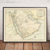 Mappa Antica del Medio Oriente di Laurie & Whittle, 1794: Rotte delle Carovane per Damasco, Bahrain, Yemen, Oman, Emirato di Ras Al Khaimah 