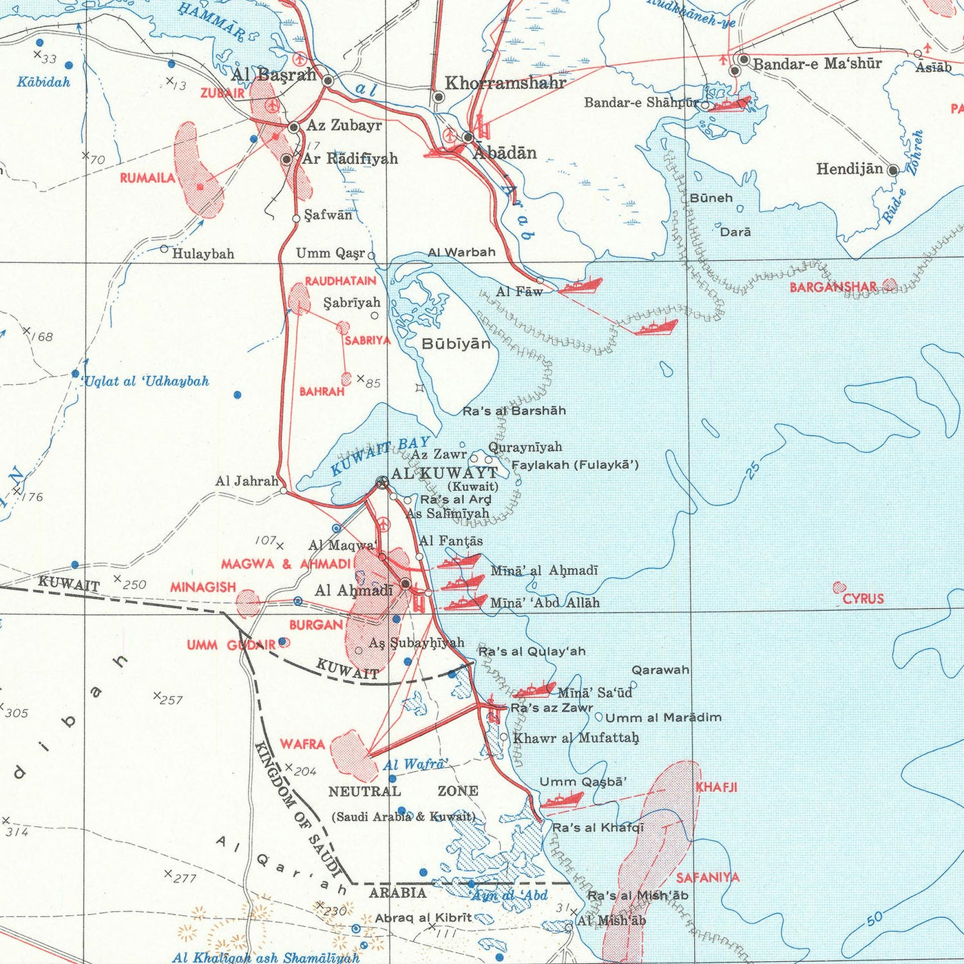 Large Geological Oil Map of the Arabian Peninsula: Pipelines, Dubai, Kuwait, Qatar