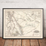 Ancienne carte rare de la péninsule arabique par Perthes, 1835 : Première carte de Dubaï, du Koweït, d'Abou Dabi ; La Mecque, mer Rouge 