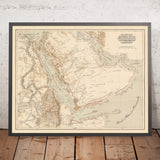 Mapa árabe antiguo de la península arábiga por el ejército otomano, 1897: Arabia Saudita e Irak, Golfo Pérsico, EAU, Dubái, Mar Rojo 