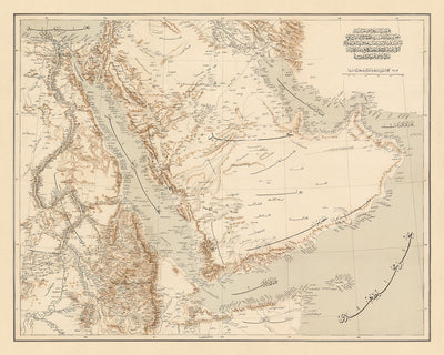 Old Arabic Map of Arabian Peninsula by the Ottoman Army, 1897: Saudi Arabia and Iraq, Persian Gulf, UAE, Dubai, Red Sea