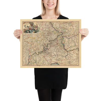 Old Map of Archbishopric of Trier by Visscher, 1690: Koblenz, Bitburg, Cochem, Mainz, Moselle