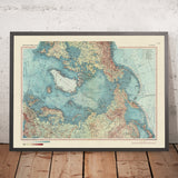 Mapa antiguo del Círculo Ártico y el Polo Norte, 1967: Svalbard, Islandia, Groenlandia, Expediciones científicas 