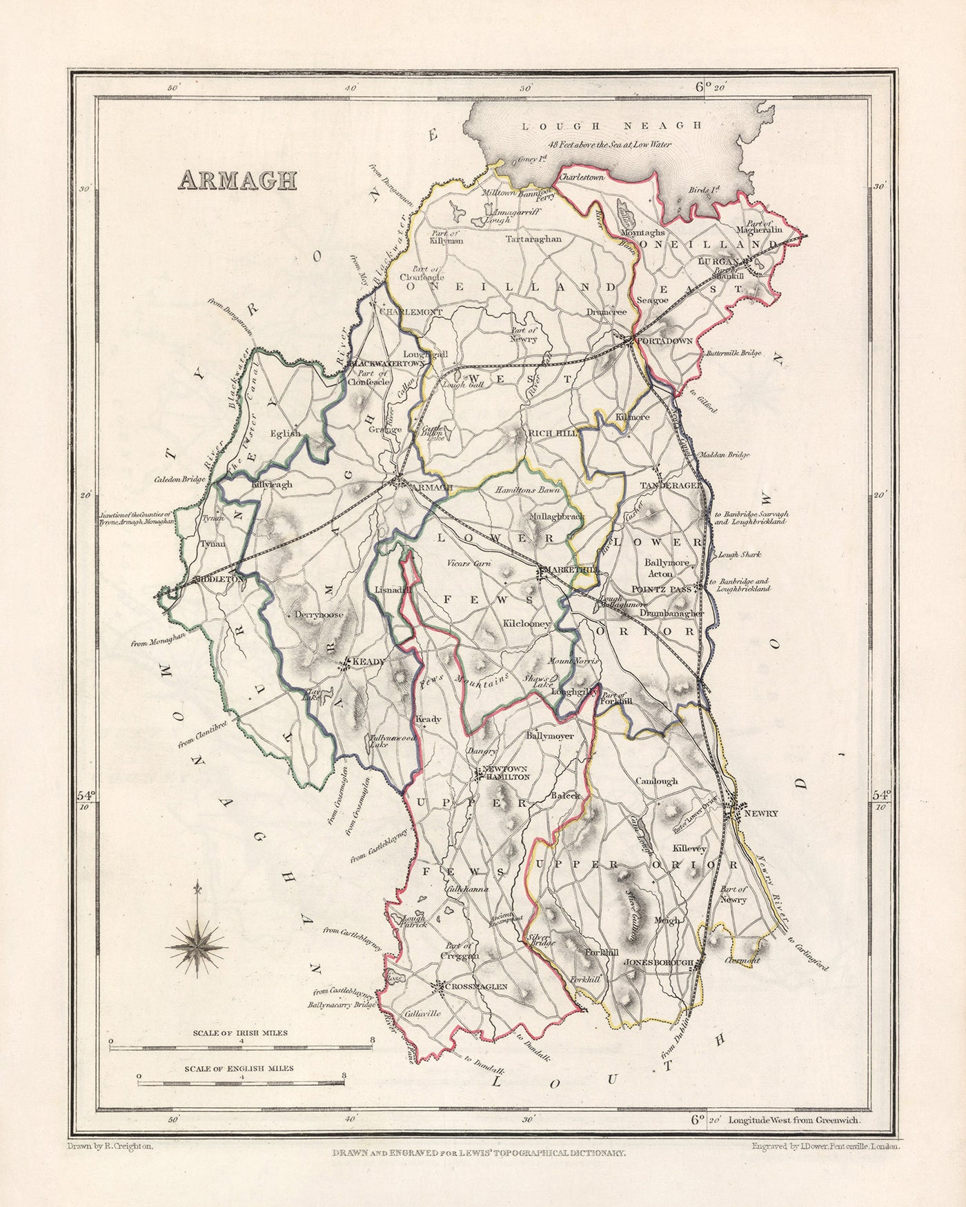 Old Map of County Armagh by Samuel Lewis, 1844: Lurgan, Portadown, Markethill, Keady, Tandragee