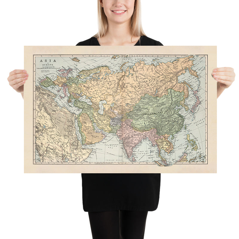 Old Map of Asia & Europe by Appleton, 1892: Political Divisions, Major Cities, Steam Routes